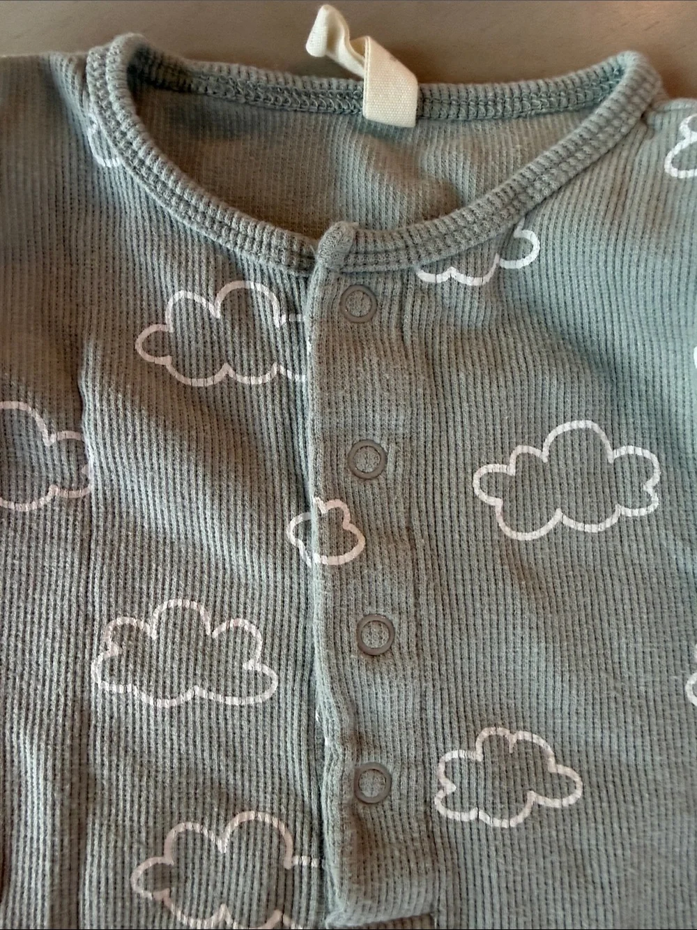 Quincy Mae 6-12 months Cloud Print Ribbed Baby Romper - blue